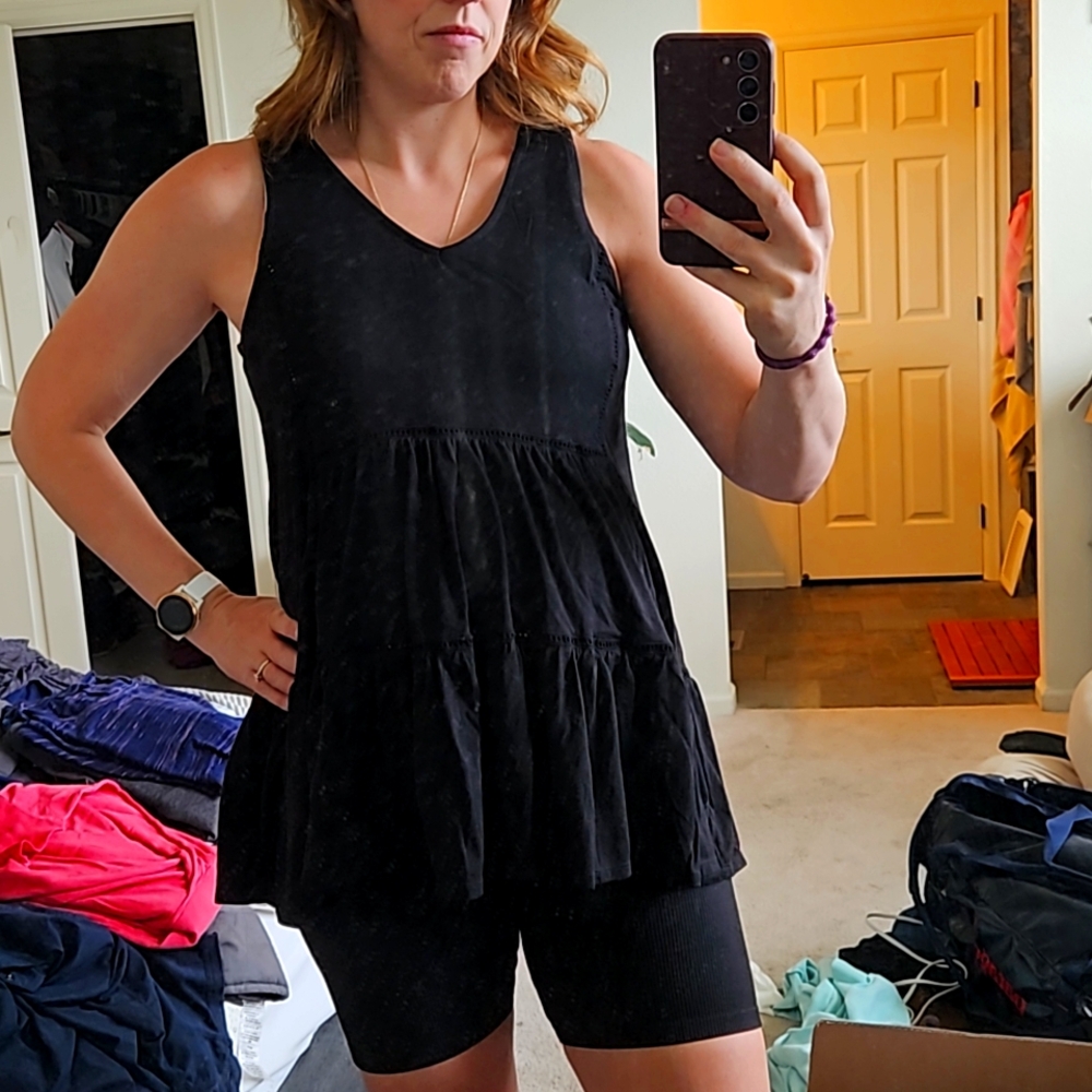 Tiered black maternity tank